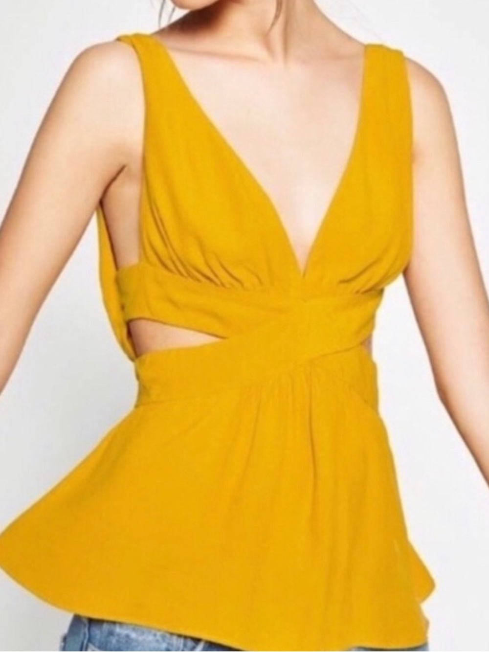 Zara Mustard Yellow Cutout Tank Top